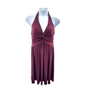 Burgundy Halter Dress Women's Size 16 Twist Front Flowy Jones New York